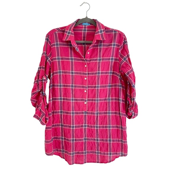 J. McLaughlin Pink plaid Long Sleeve Cotton blend Collar Shirt S - Picture 4 of 8